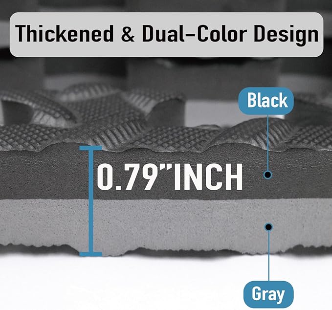 AIRHOP Upgraded 0.79" Extra Thick 48 Sq Ft High-Density Eva Foam Exercise Gym Mats, 12 Pcs Large Interlocking Puzzle Floor Tiles (24"x24") for Home Gym, Black&Gray-StrideForce Fitness