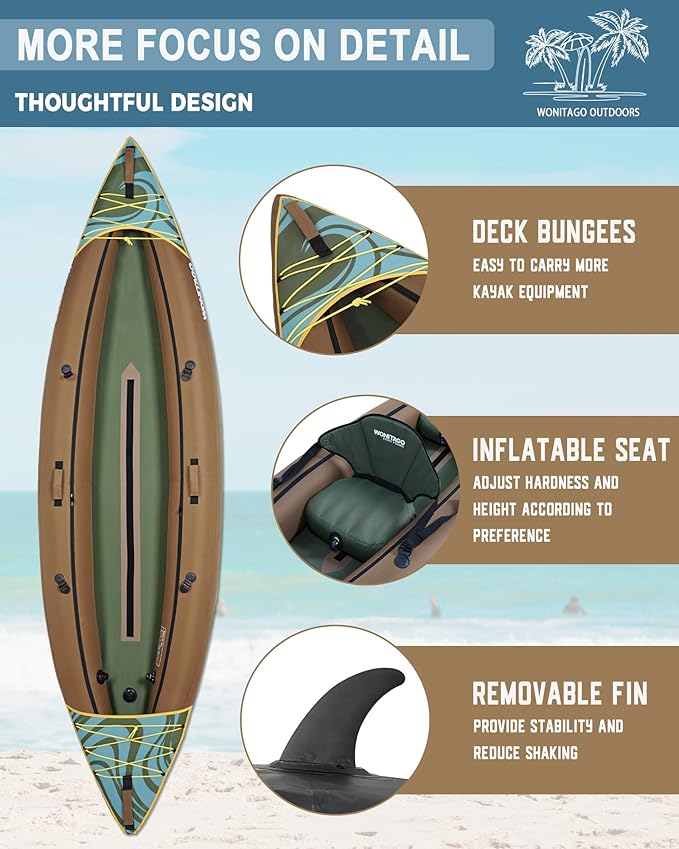 Inflatable Kayak, Portable Ripstop Oxford Cloth Recreational Touring Kayak with Fiberglass Kayak Paddle, Hand Pump and Carrying Bag, 1/2 Person-StrideForce Fitness