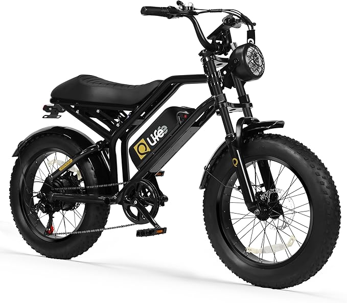 Qlife Electric Bike for Adults-1500W Peak Motor 20" Fat Tires 28MPH(Unlock to 35MPH) EBike Moped, 624-1248Wh Removable Battery Bicycle, with Dual Suspension & Brakes Motorcycle, 7-Speed,Spark-StrideForce Fitness