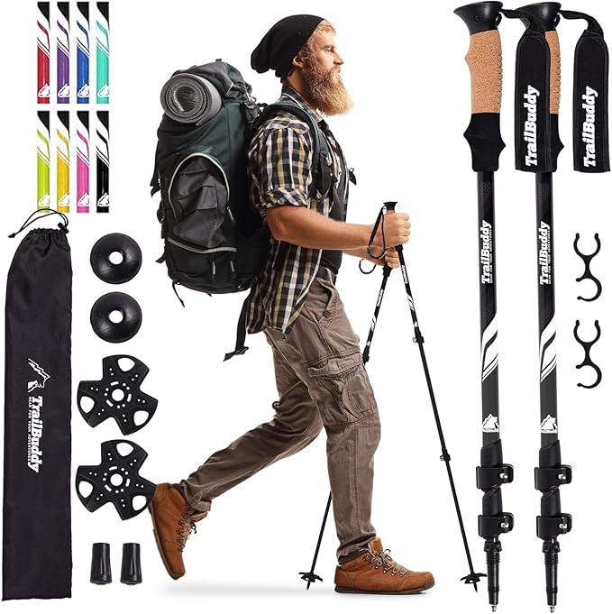 Hiking Trekking Poles, 2 Pack Lightweight, Collapsible Trekking Poles for Snowshoe & Backpacking Gear, Walking Sticks for Hiking, 7075 Aluminum with Cork Grip-StrideForce Fitness