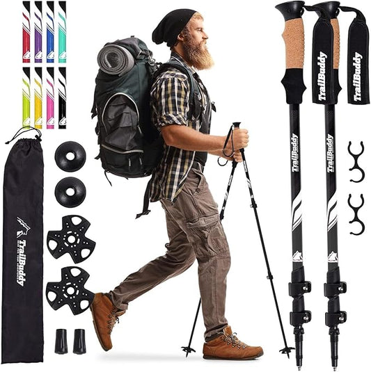 Hiking Trekking Poles, 2 Pack Lightweight, Collapsible Trekking Poles for Snowshoe & Backpacking Gear, Walking Sticks for Hiking, 7075 Aluminum with Cork Grip-StrideForce Fitness