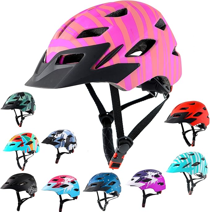 Kids Bike Helmet,Bavilk Kids Boys Girls Bike Helmets with LED Light Detachable Visor Children Youth Teen Multi-Sport for Skating Cycling Scooter Skateboard Adjustable & Lightweight 19.7"-22.4"-StrideForce Fitness