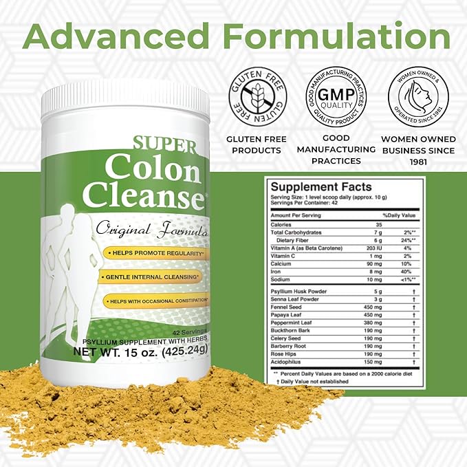 Health Plus Super Colon Cleanse Original Formula (1990-2025), 15 oz Powder, 42 Servings, with Psyllium Husk and Senna Leaf for Constipation Relief and Digestive Support-StrideForce Fitness