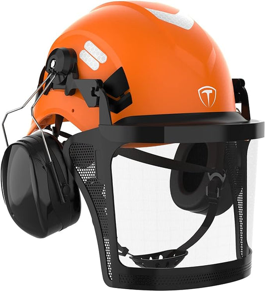 TOOLIOM Chainsaw Helmet with Face Shield and Ear Muffs, Forestry Safety Helmet, ANSI Z89.1 Certified Arborist Helmet, Chainsaw Safety Equipment-StrideForce Fitness