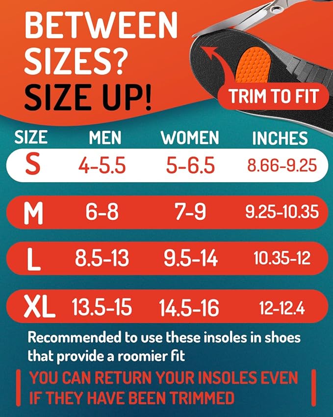Sport Shock Absorbing Insoles - Athletic Shoe Cushioning Inserts for Men and Women - Ideal for Active Sports Running Training Hiking - Neutral Arch Good for Sneakers Shoes, S-StrideForce Fitness