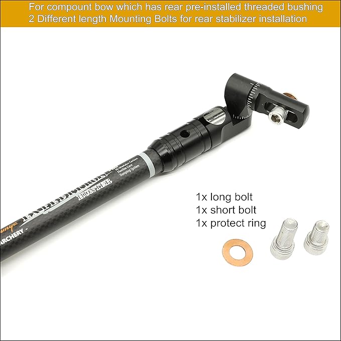 SUNYA Archery Bow Stabilizer for Compound Bow, Carbon Fiber Body Flexible Core, Damping System and Weights Kit, 8",10",12" 15" in Expedition Series-StrideForce Fitness