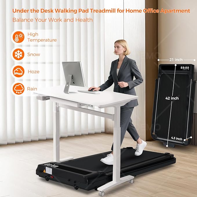 Portable Compact Treadmill with Handles for Home Small Spaces, Foldable Folding Walking Pad Treadmill with Handle Bar, 3.0HP Electric Walking Pads Treadmills Home with 320LB Capacity, LED Display-StrideForce Fitness