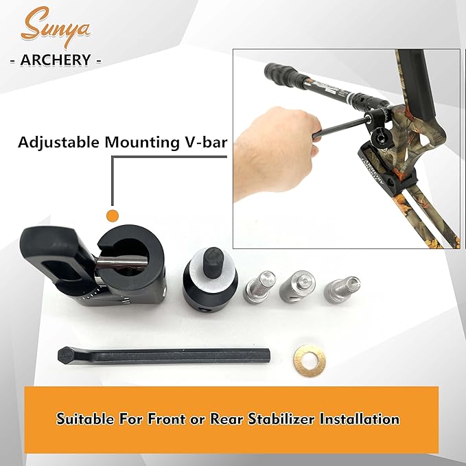 SUNYA Archery Bow Stabilizer for Compound Bow, Carbon Fiber Body Flexible Core, Damping System and Weights Kit, 8",10",12" 15" in Expedition Series-StrideForce Fitness