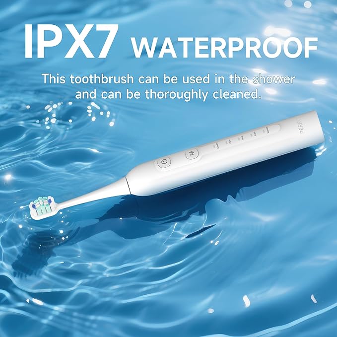PERECT Sonic Electric Toothbrush for Adults & Kids with 6 Brush Heads, 1 Charge for 90 Days, IPX7 Waterproof, 5 Modes with 2 Minutes Smart Timer, Travel Case & Dental Soft Picks, White,Adult