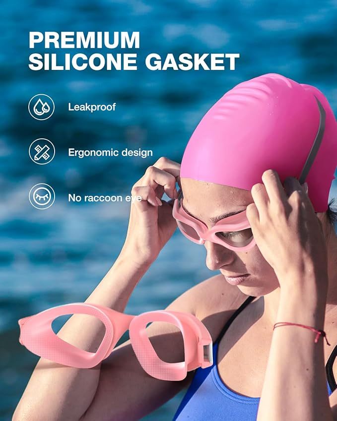 ZIONOR G1 Lite Swim Goggles with Swim Cap Comfortable Anti-fog Swimming Goggles Cap Set for Adult Men Women-StrideForce Fitness