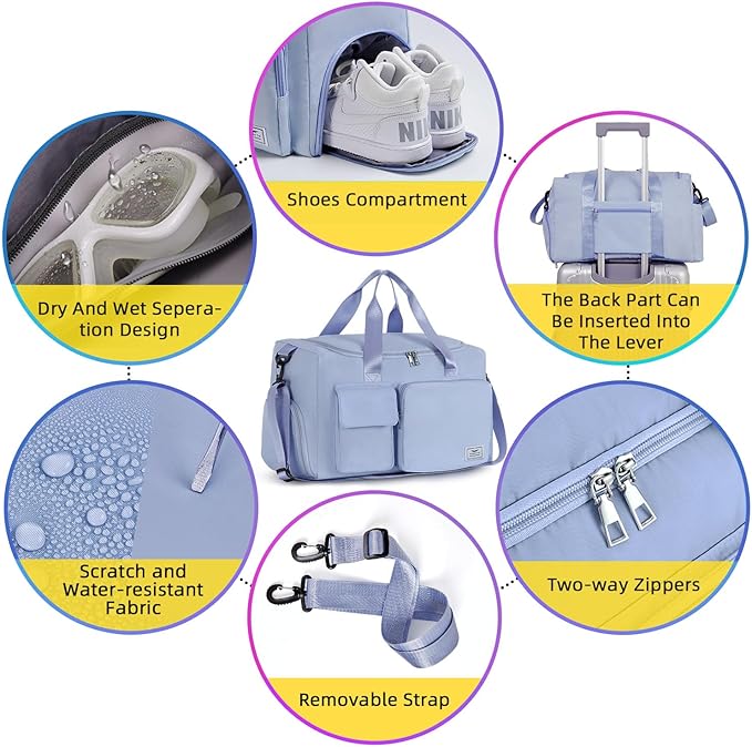 FIORETTO Women's Gym Duffle Bag with Shoes Compartment, 37L Capacity, Ideal for Travel, Gym, Sports, Duffel, Weekender-StrideForce Fitness