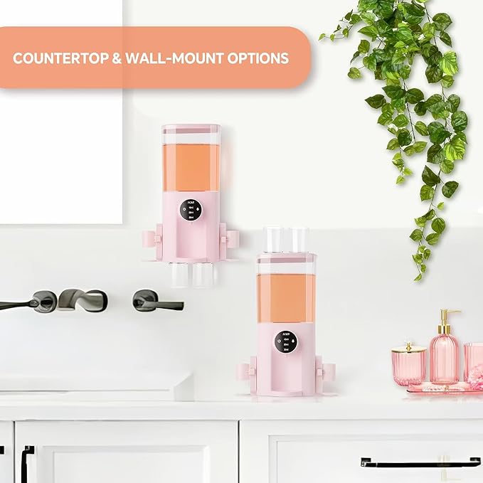 J.C&T Automatic Mouthwash Dispenser for Bathroom,22 FlOz Dispensers with Magnetic Cups,Toothbrush Holders Wall Mounted Adjustable Dispensing Levels,Suitable for All Age Groups,Pink