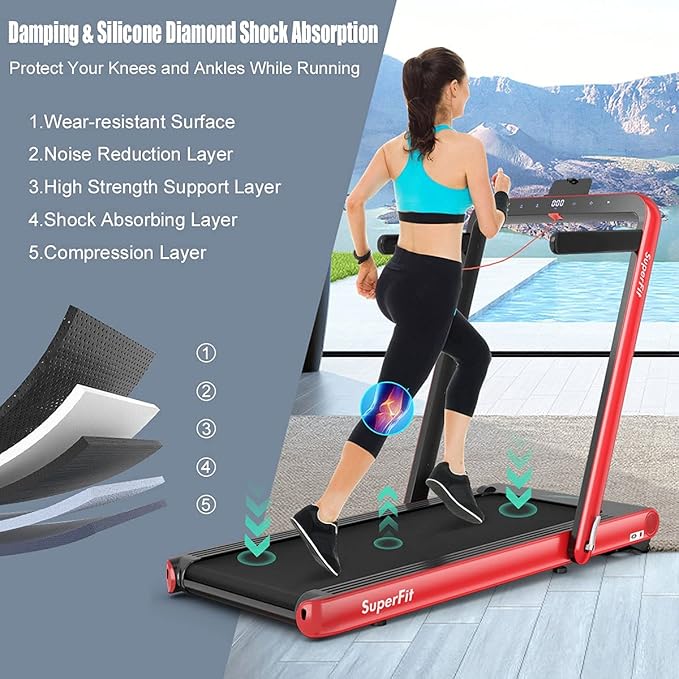GYMAX Walking Pad, 4.75HP Under Desk Treadmill with LED Touch Screen, App Control, Built-in Speaker & Handle, 2 in 1 Folding Compact Portable Treadmill for Home Small Space-StrideForce Fitness