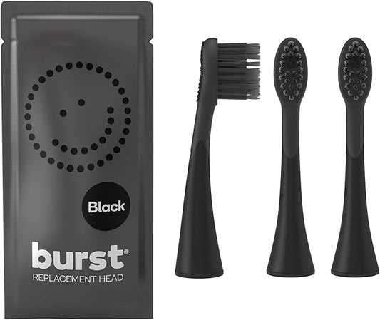 BURST Genuine Replacement Heads for Original Sonic Electric Toothbrush (Black/3 Pack) | Ultra Soft Bristles for a Deep Clean | Stain & Plaque Removal