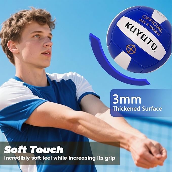 KUYOTQ Official Size 5 in&Outdoor Beach Volleyball,3MM Thickened Surface Soft Leather Youth Womens Mens Volleyball for Game Gym Training(Deflated)-StrideForce Fitness