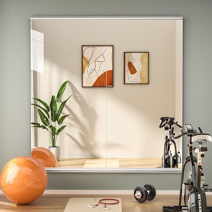 Hasipu Home Gym Mirror 48" L x 24" W - 2PCS Large Full Body Mirror for Yoga, Wall-Mounted Mirrors for Fitness, Garage, Dance Studio, 0.16in Tempered Glass Frameless-StrideForce Fitness