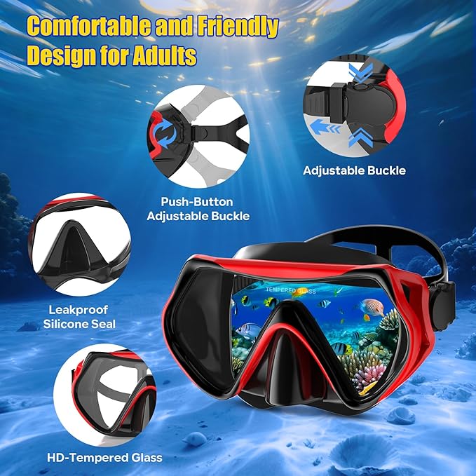 Snorkeling Gear, Dry Snorkel Set180° Panoramic Wide View,Anti-Fog Scuba Diving Mask, Professional Snorkeling Gear for Free Breathing, Swimming, Diving-StrideForce Fitness