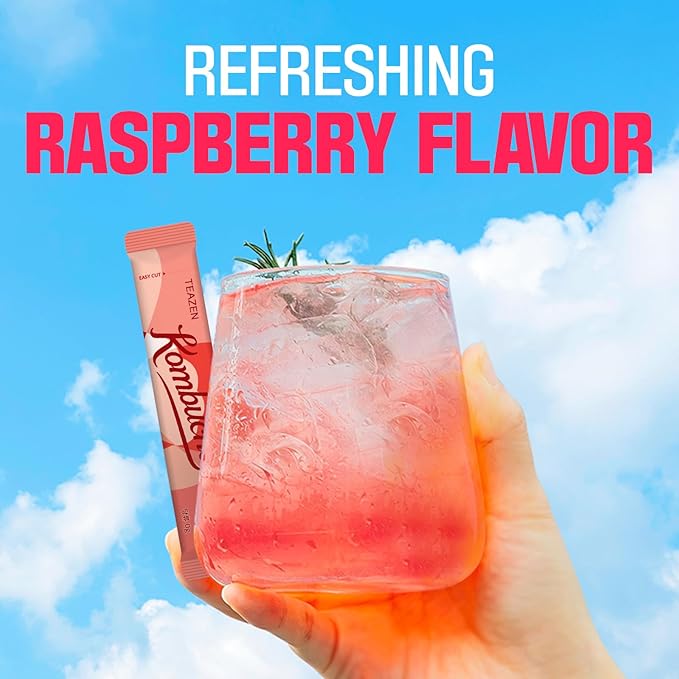 TEAZEN Raspberry Kombucha Tea, Hydration Drink Mix, Sugar Free, Live Probiotics & Prebiotics, 10 Sticks, 1.76oz-StrideForce Fitness