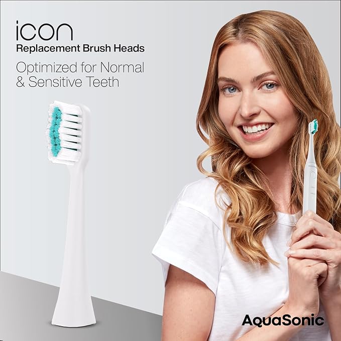 AquaSonic Genuine Icon Replacement Brush Heads | Compatible with AquaSonic Icon Toothbrush | 2 Brush Heads | for Normal & Sensitive Teeth (Pearl)