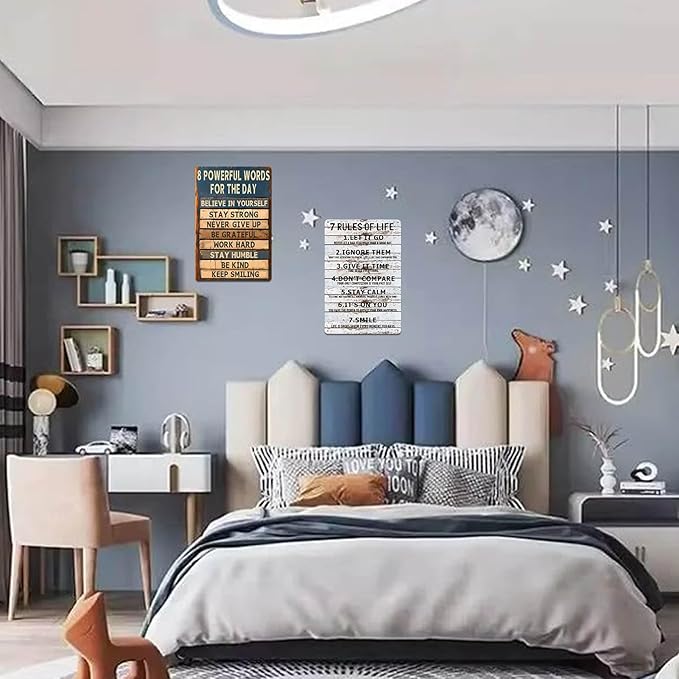 Teen Boys Room Decor - Cool Inspirational Wall Art Teenage Girl Bedroom Stuff 7 Rules of Life Metal Tin Signs for 10-18 Year Old Teens Room Accessories 8x12 Inch-StrideForce Fitness