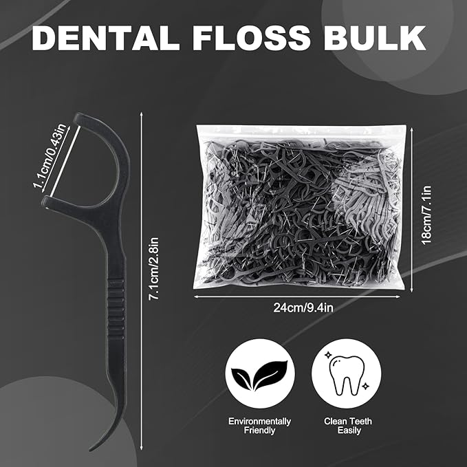 Bulk Floss Picks Dental Floss Sticks Bulk for Teeth, Floss Picks Dental Floss Picks Bulk for Family, Travel, Braces & Sensitive Teeth Dental Hygiene Essentials (500,Black)
