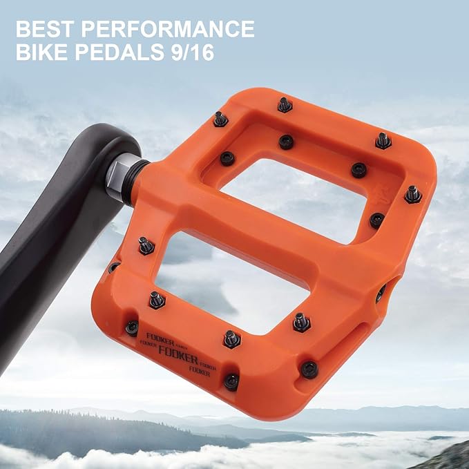 FOOKER MTB Pedals Mountain Bike Pedals 3 Bearing Non-Slip Lightweight Nylon Fiber Bicycle Platform Pedals for BMX MTB 9/16"-StrideForce Fitness