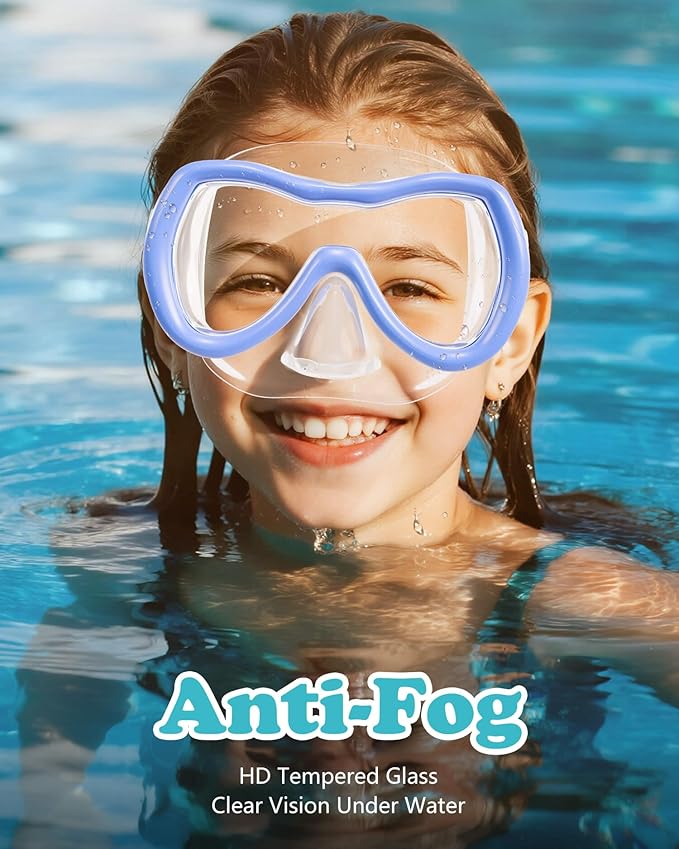 Aegend Kids Swim Mask Goggles, Tempered Glass 180° HD Wide View with Nose Cover-StrideForce Fitness