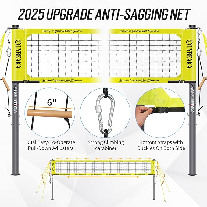 2025 Outdoor Professional Volleyball Net Set for Backyard Beach with Tetoron Net, Adjustable 2" Aluminum Poles, PU Volleyball,Carry Bag - Easy Setup & Anti-Sagg with 2 Tension Adjusters-StrideForce Fitness
