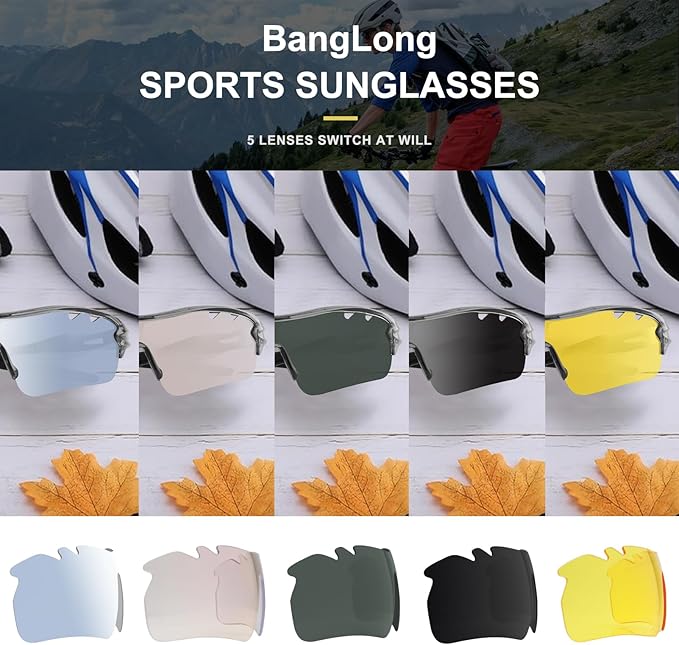 BangLong Polarized Sports Sunglasses Cycling Sun Glasses for Men Women with 5 Interchangeable Lenes for Running Baseball Golf-StrideForce Fitness