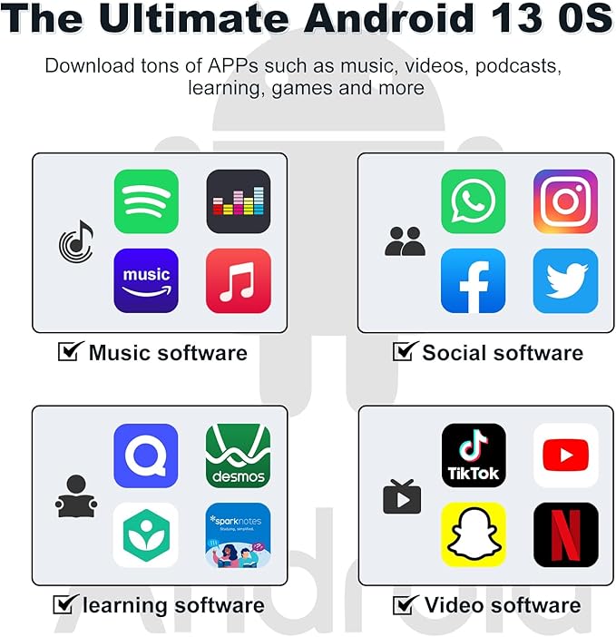 144GB MP3 Player with Bluetooth and WiFi, Android 13 OS MP3 & MP4 Players with 4" Touchscreen and Speaker, Spotify Music Players with Pandora, Audible, Amazon Music, Play Store-StrideForce Fitness