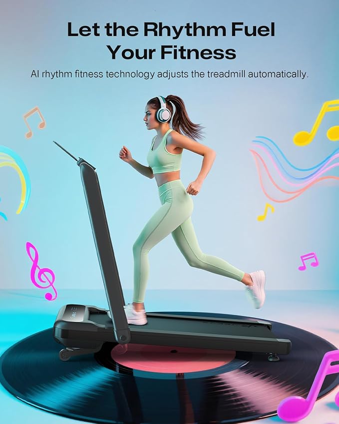 Smart Treadmill with 9% Auto Incline, Hiking and Running Walking Pad Treadmills for Home Office, Treadmill with UREVO APP, AI Powered Music Course, HIIT Programs Synced to Scenic Route, One-Click Mute-StrideForce Fitness