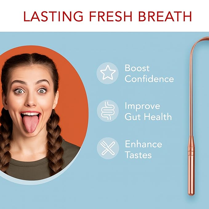 Tongue Scraper • 100% Copper (1 Pack) Premium Tongue Cleaner • Improve Oral Health • Ayurvedic Cleaning Tool
