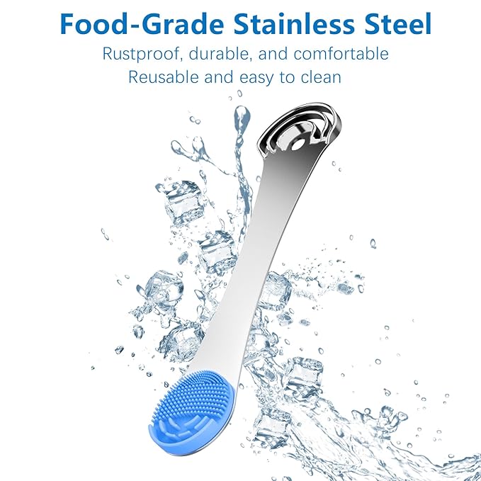 Tongue Scraper for Adults, 3-Layer Stainless Steel Tongue Scraper Metal Tongue Cleaner Tongue Scrubber, Reduce Bad Breath, with Soft Silicone Tongue Brush