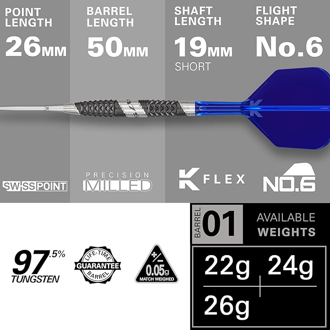 TARGET Darts 975 Ultra Marine 97.5% Tungsten Steel Tip Darts Set - Swiss Point Darts with K-Flex Integrated Flight and Shaft – Includes Dart Takoma Wallet, SP Tool, Dart Tips-StrideForce Fitness