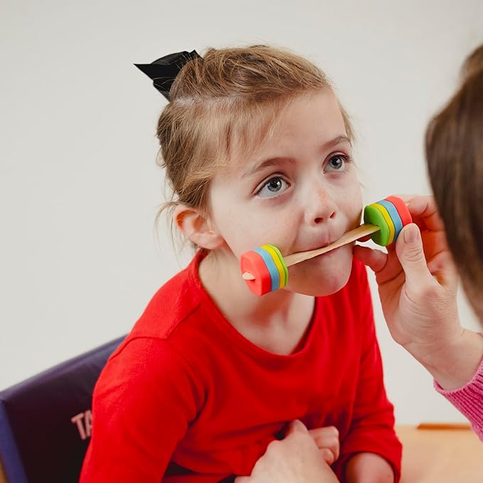 TalkTools Lip Gym with 100 Tongue Depressors - Fun Lip Fitness Program - Teaches/m, b, p/, Assists with/r/Production - Quick Reference Chart - Fits Standard ⅝” Tongue Depressors - No Harmful Toxins