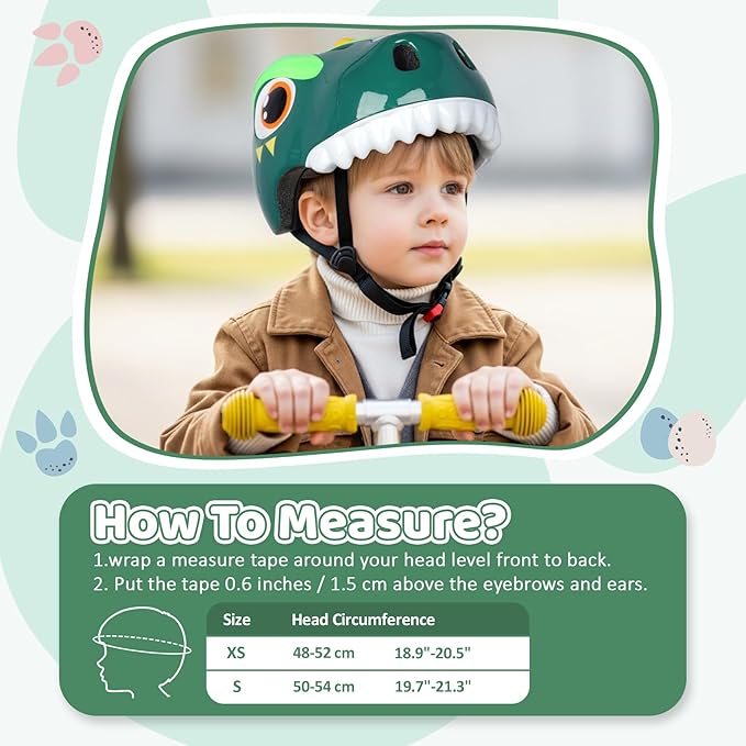 Dinosaur Bike Helmet for 1-3-5-8 Toddler Baby Kids, Lightweight Bicycle Helmet for Cycling Skateboard Roller Skate & Multi-Sports,2 Sizes for Boys and Girls-StrideForce Fitness
