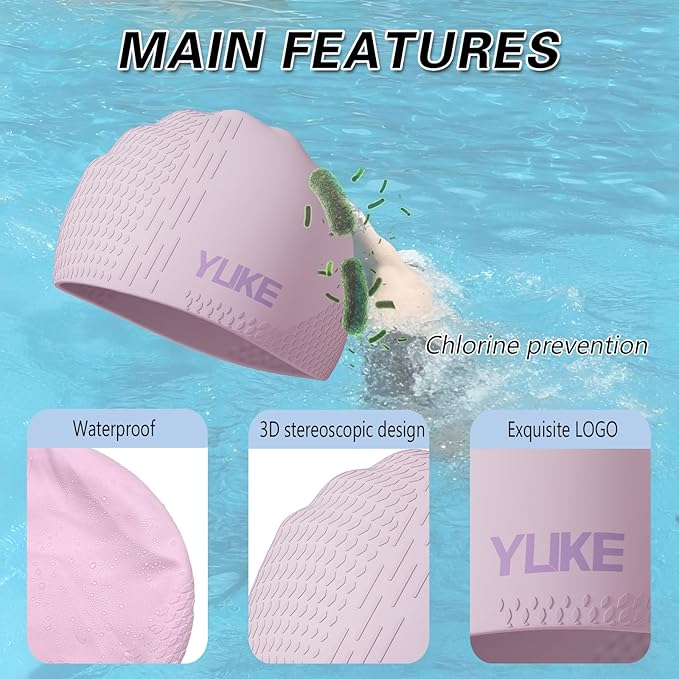 Silicone Swim Cap for Long Hair Adults Women Men, Waterproof Stretchy Swimming Caps, Durable Tear Resistant Bathing Cap-StrideForce Fitness