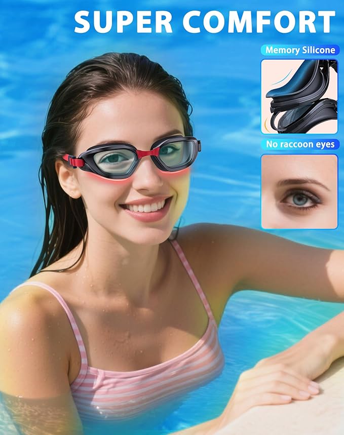 Swim Goggles, Unisex Adult Swimming Goggles Anti Fog Anti UV No Leakage Wide View for Men Women Youth-StrideForce Fitness