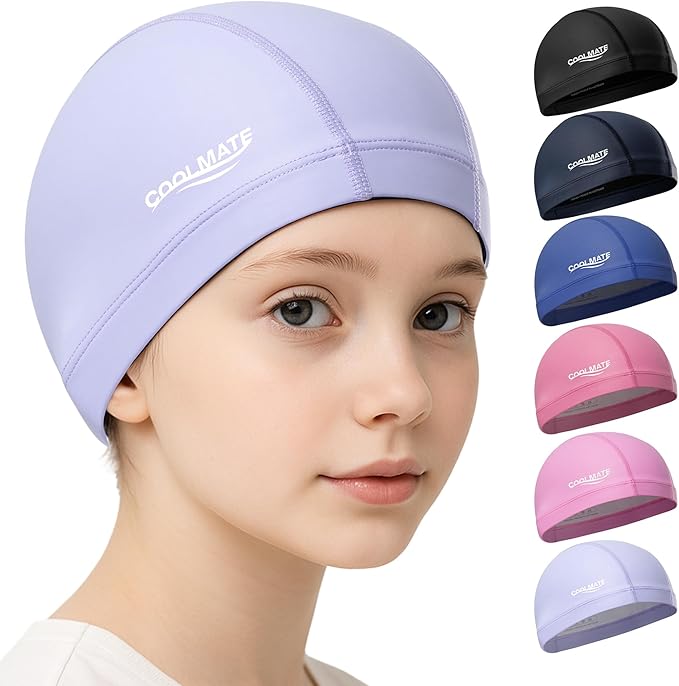 COOLMATE Fabric Swim Cap for Adult Women Men Kid 3 4 6 8 14 16, Silicone Water Resistant Layer, Cloth Swim Cap Gifts for Swimmers, Lightweight for Pool, Lap Swimming (1 pc)-StrideForce Fitness