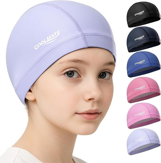 COOLMATE Fabric Swim Cap for Adult Women Men Kid 3 4 6 8 14 16, Silicone Water Resistant Layer, Cloth Swim Cap Gifts for Swimmers, Lightweight for Pool, Lap Swimming (1 pc)-StrideForce Fitness
