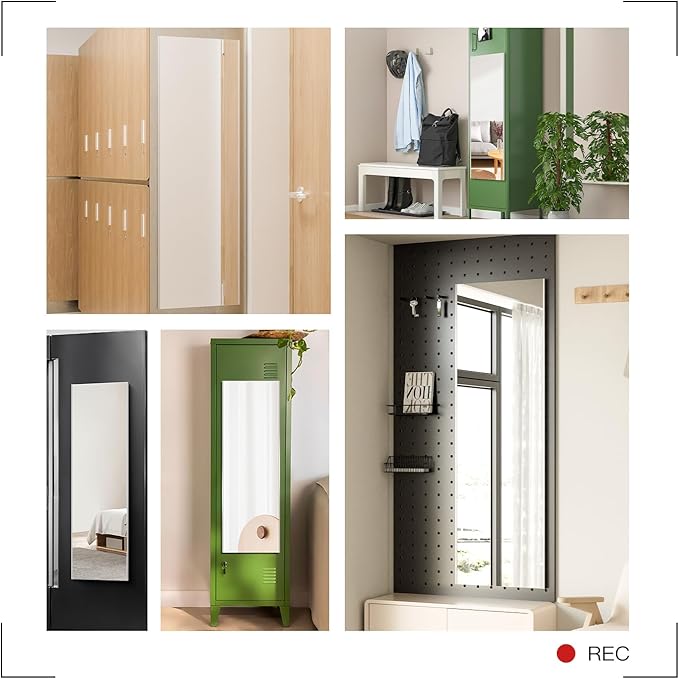 63"x20" Magnetic Mirror Lightweight Full-Length Mirror | Strong Adhesion, Easy Installation | Suitable for Refrigerators, Glass Walls, Wooden Doors, and More | 2.8LBS Ultra-Strong Support, White-StrideForce Fitness