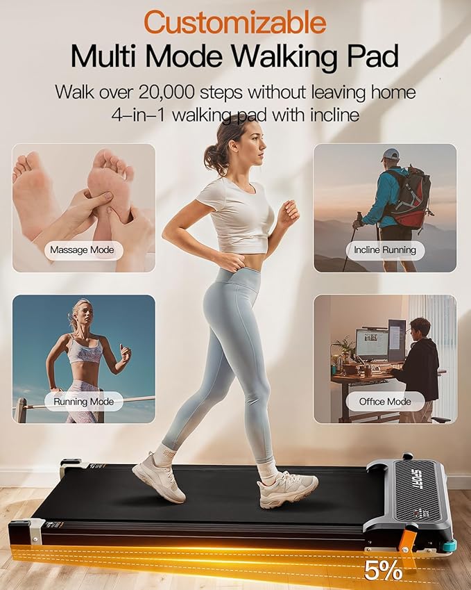 FUNRAY Versatile Walking Pad Treadmill with Incline - Dual-Sided Under Desk Treadmill with Foot Massage,2 in 1 Walking Machine for Home/Office with 330LBS Weight Capacity-StrideForce Fitness