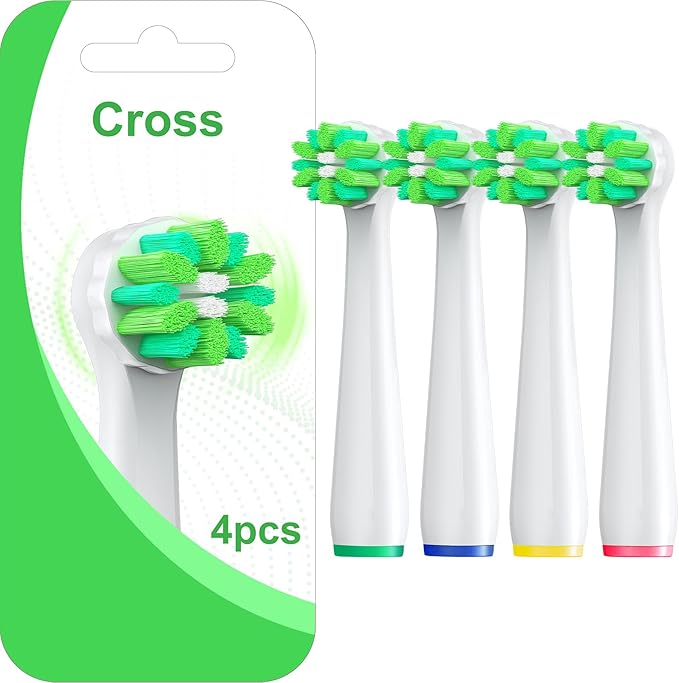 4 Count Cross Clean Replacement Heads Compatible with Oral B for Deep Clean, Brush Heads Compatible with Oral B Braun Pro 1000/500/Genius x Electric Toothbrush Heads (White)