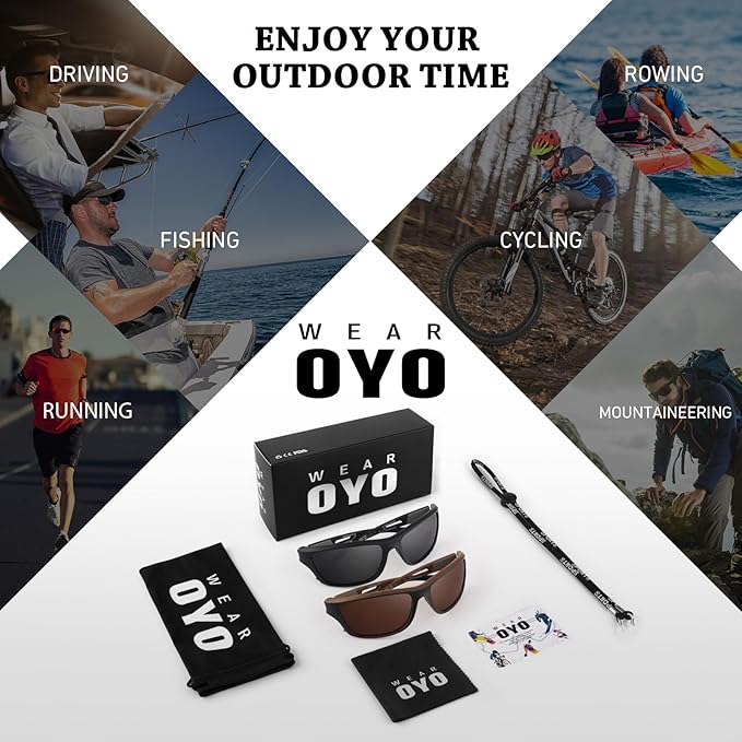 Polarized Sports Sunglasses for Men Women,Fishing Driving Rectangular Goggles UV400 Protection-StrideForce Fitness