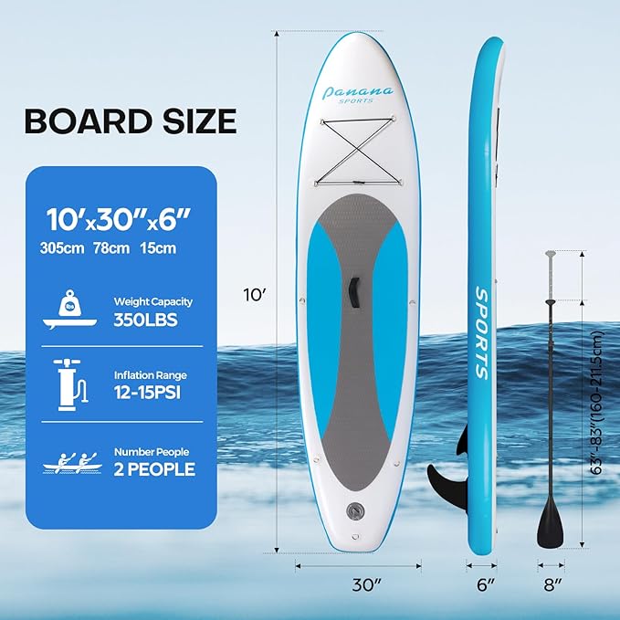 Panana Inflatable Stand Up Paddle Board, 10'x31 x6 SUP with Premium Paddle Board Accessories Kit, Anti-Slip EVA Deck for Adults Youth of All Skill Levels-StrideForce Fitness