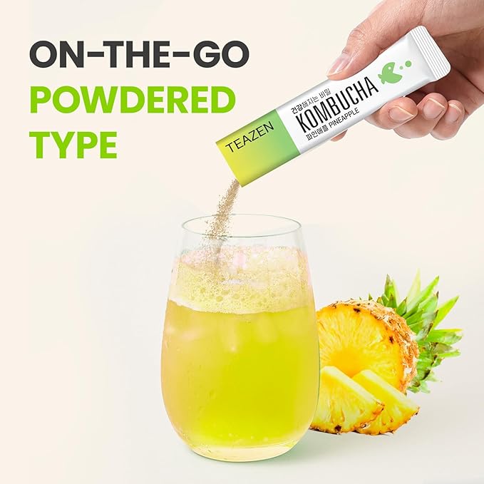 TEAZEN Pineapple Kombucha Tea, Hydration Drink Mix, Sugar Free, Live Probiotics & Prebiotics, 30 Sticks, 5.29oz-StrideForce Fitness