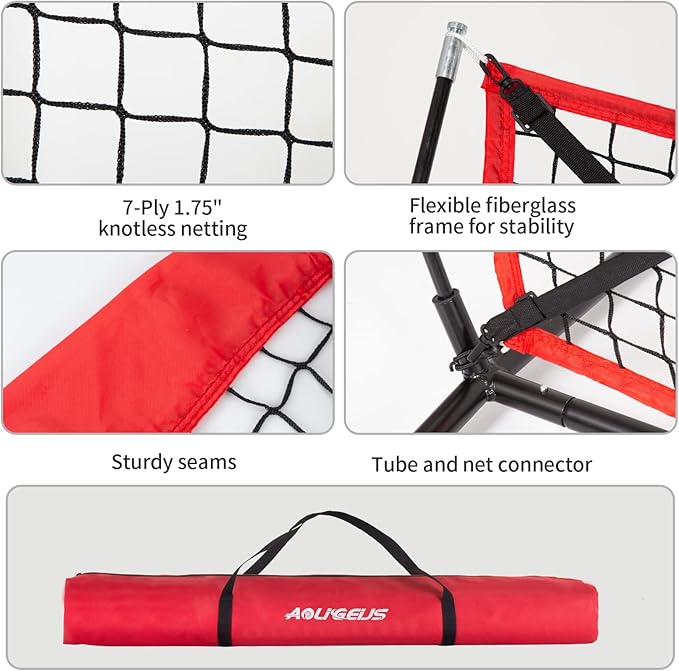 7'X7' Baseball Softball Practice Net,Pitching Net,Batting Net,with Baseball Tee,Bonus Strike Zone and Bow Frame,for Hitting,Pitching, Catching-StrideForce Fitness