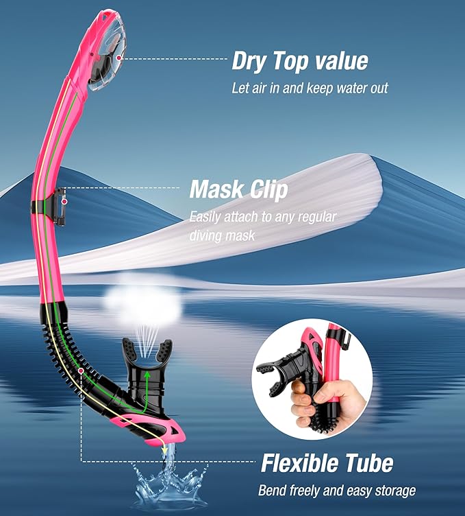 Aegend Dry Snorkel, Dive Mask Easy-Breath Free Diving Snorkel for Snorkeling Scuba Diving Freediving Swimming, with Top Dry Valve and Food-Grade Silicone Mouthpiece-StrideForce Fitness