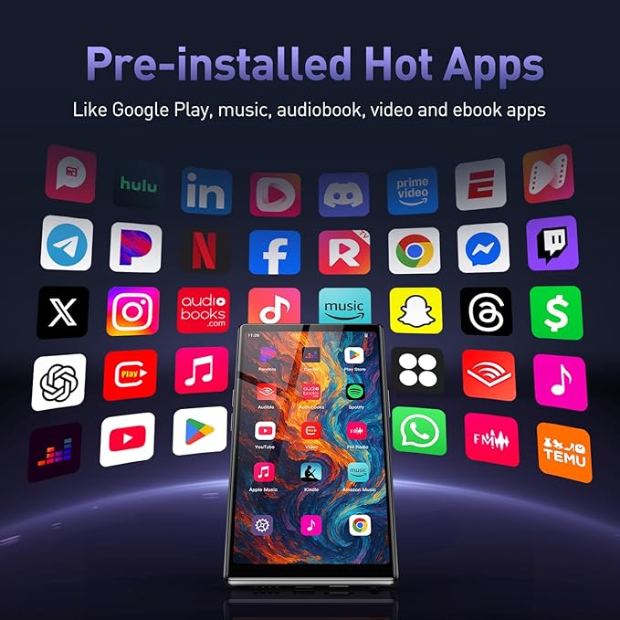 AGPTEK 5'' 128GB MP3 Player with Bluetooth and WiFi, T09 Touch Screen Andriod 13 Music Player with Spotify, Audible, YouTube, Up to 1TB-StrideForce Fitness