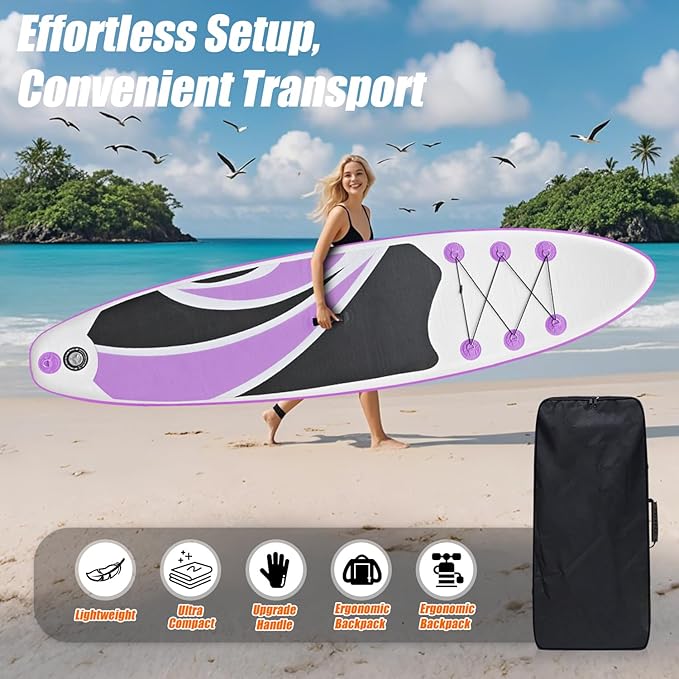 10' Inflatable Stand Up Paddle Board, Ultra-Light Wide Yoga Board for All Skill Levels with Premium SUP Paddleboard Accessories, 84L Waterproof Bag, Non-Slip Comfort Deck for Youth & Adults-StrideForce Fitness